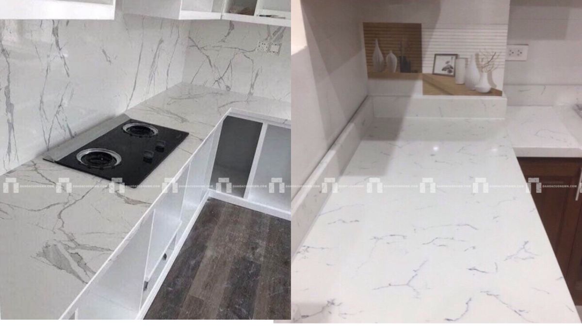 Đá Granite Trắng Vân Mây Nhân Tạo - Làm Bàn Bếp - dày 14mm 2