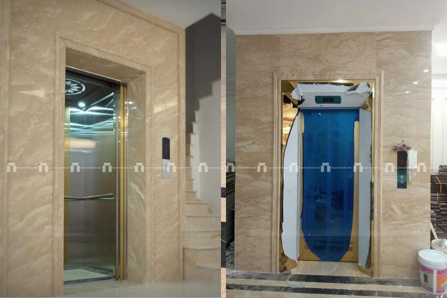 Đá Marble Kem Oman (Cream Oman) Bông Lớn - Ốp Thang Máy 2