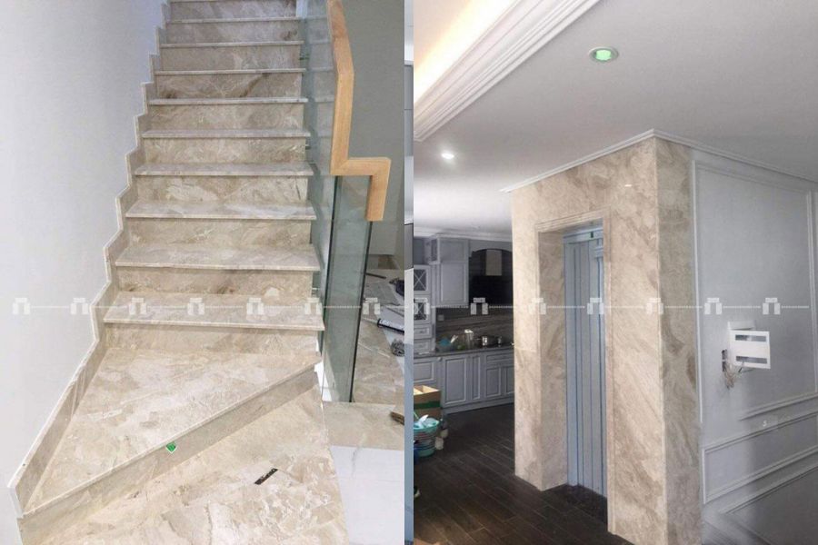 Đá Marble Kem Oman (Cream Oman) Bông Lớn - Ốp Thang Máy 3